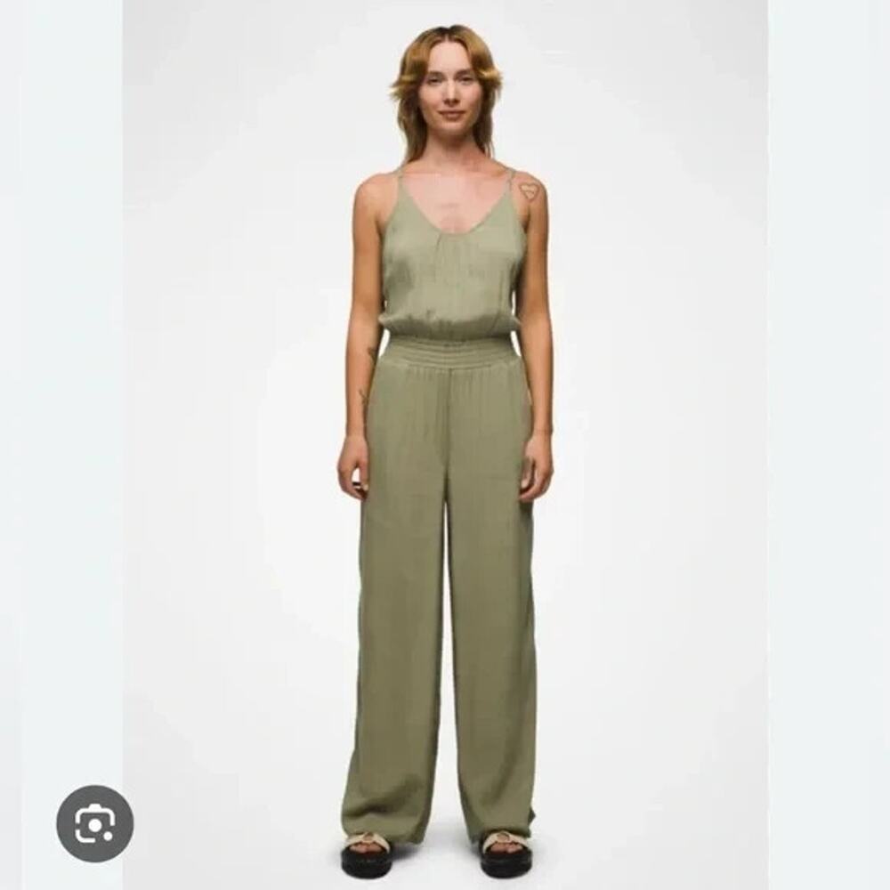 prAna Fernie Wide Leg Jumpsuit Womens S Sweet Agave Elastic Waist Lightweight